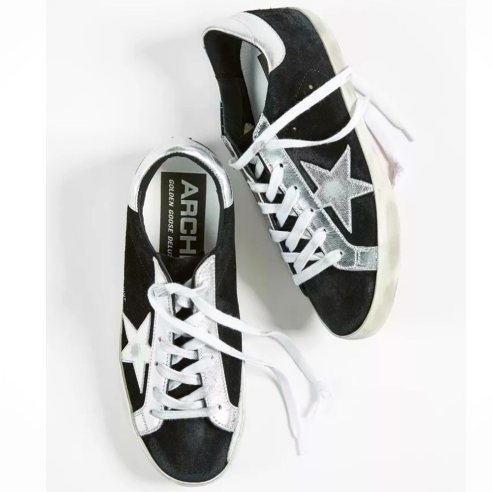 Golden Goose Black Suede Low-Top Sneakers with Silver Star